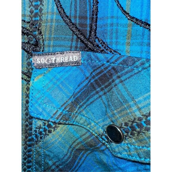 Western Shirt Men XL Pearl Snap Embroidered Rockabilly Rodeo Southern Thread - Picture 3 of 8